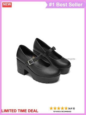 Platform Mary Jane Pumps Chunky Heel Faux Leather Women Dress Shoes